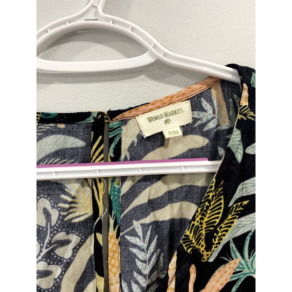World Market Tropical Romper Jumpsuit w/ bold tropical print & palm leaves S/M - Picture 3 of 8